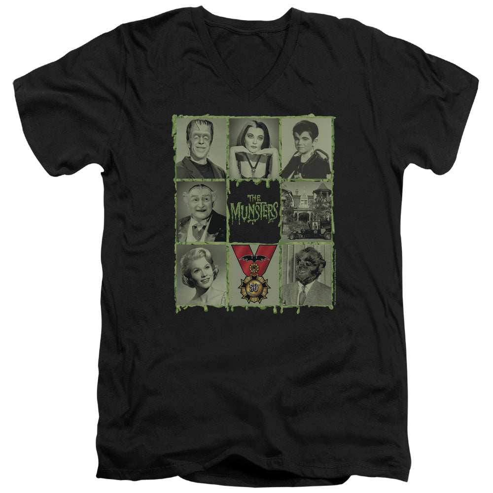 The Munsters - Blocks - Short Sleeve Adult V-neck 30/1 - Black T-shirt