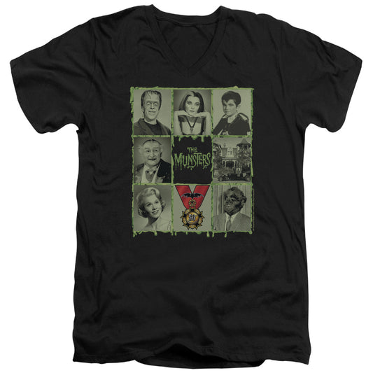 The Munsters - Blocks - Short Sleeve Adult V-neck 30/1 - Black T-shirt