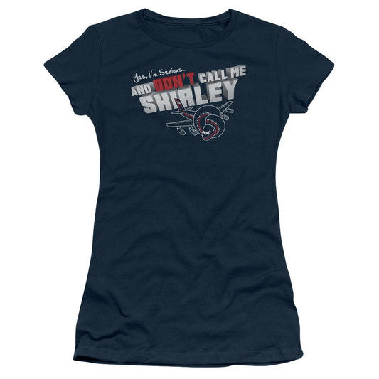 Airplane - Dont Call Me Shirley - Short Sleeve Junior Sheer - Navy T-shirt