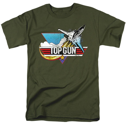 Top Gun - Distressed Logo - Short Sleeve Adult 18/1 - Military Green T-shirt
