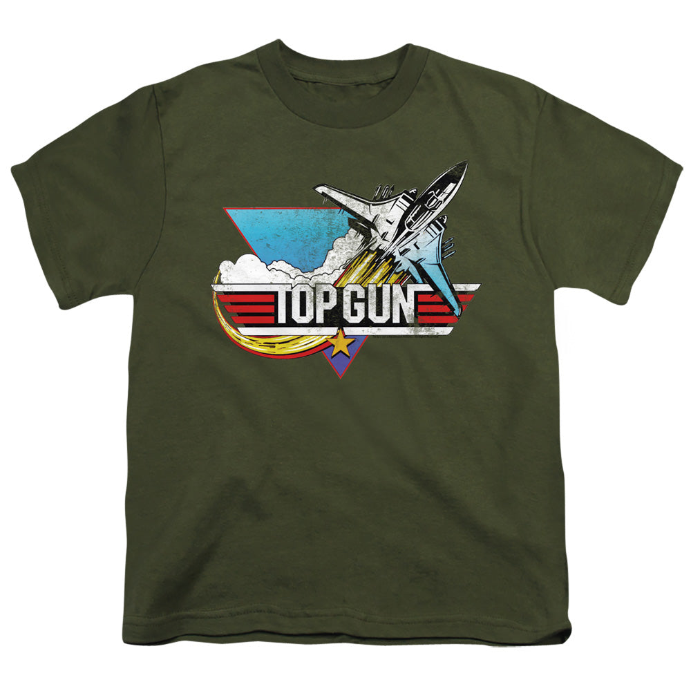 Top Gun - Distressed Logo - Short Sleeve Youth 18/1 - Military Green T-shirt