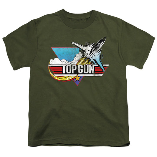 Top Gun - Distressed Logo - Short Sleeve Youth 18/1 - Military Green T-shirt
