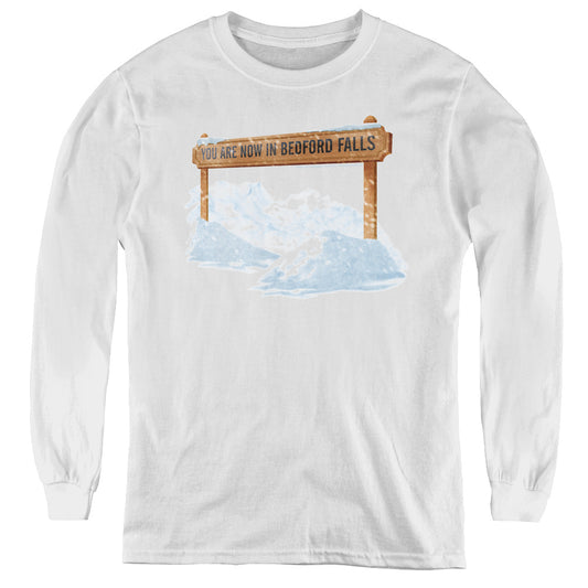 Its A Wonderful Life - Bedford Falls - Youth Long Sleeve Tee - White