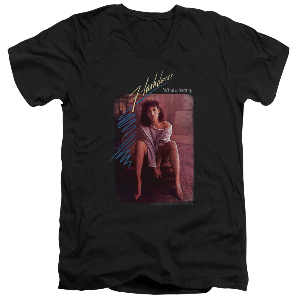 Flashdance - Title - Short Sleeve Adult V-neck - Black T-shirt