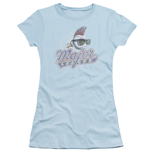 Major League - Distressed Logo - Short Sleeve Junior Sheer - Light Blue T-shirt