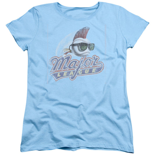 Major League - Distressed Logo - Short Sleeve Womens Tee - Light Blue T-shirt