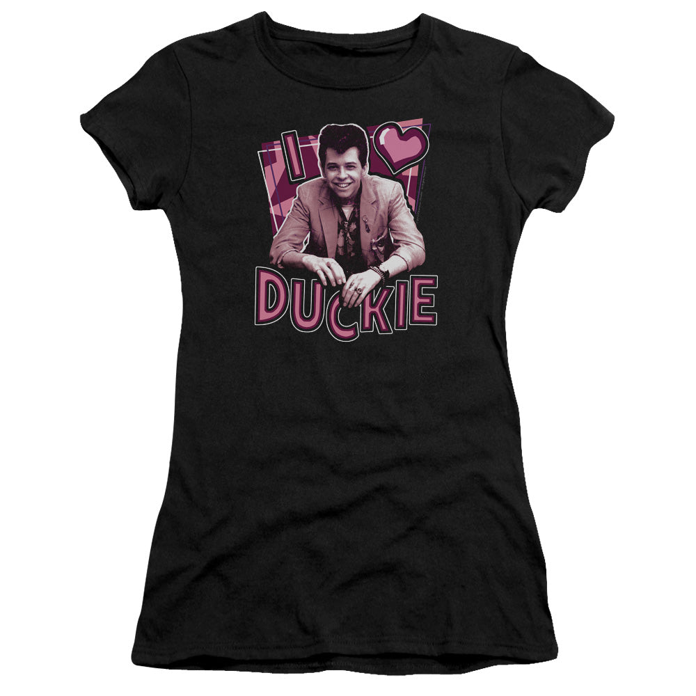 Pretty In Pink - I Heart Duckie - Short Sleeve Junior Sheer - Black T-shirt