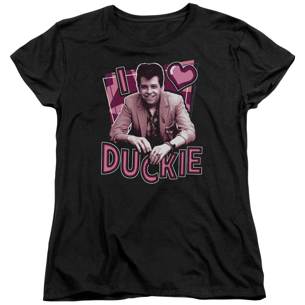 Pretty In Pink - I Heart Duckie - Short Sleeve Womens Tee - Black T-shirt
