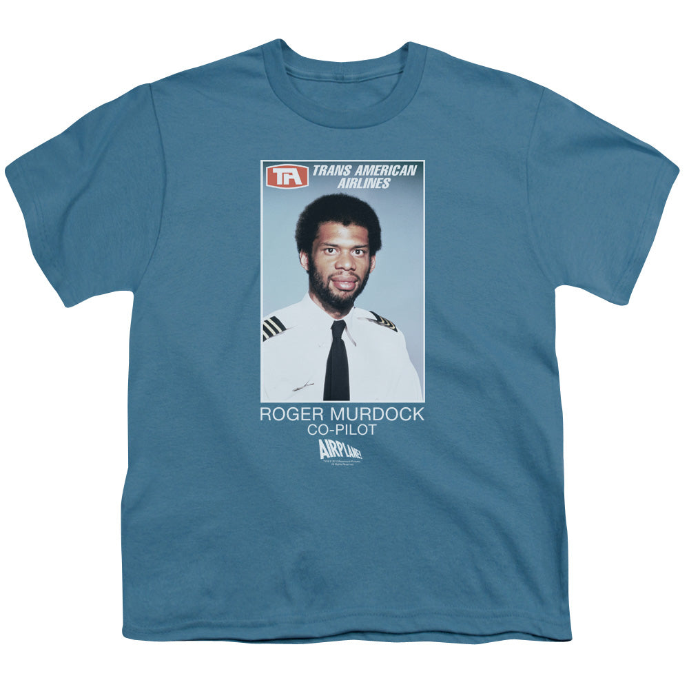 Airplane - Roger Murdock - Short Sleeve Youth 18/1 - Slate T-shirt