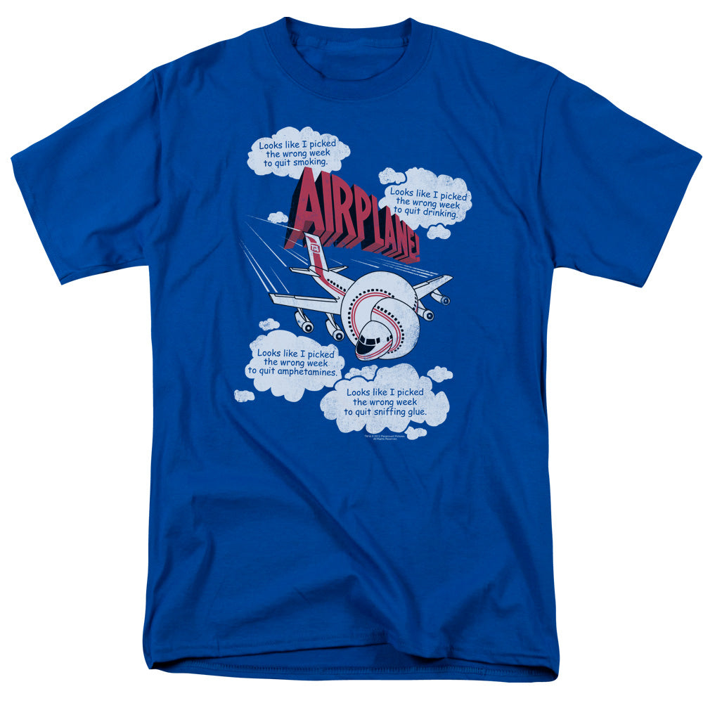 Airplane - Picked The Wrong Day - Short Sleeve Adult 18/1 - Royal Blue T-shirt