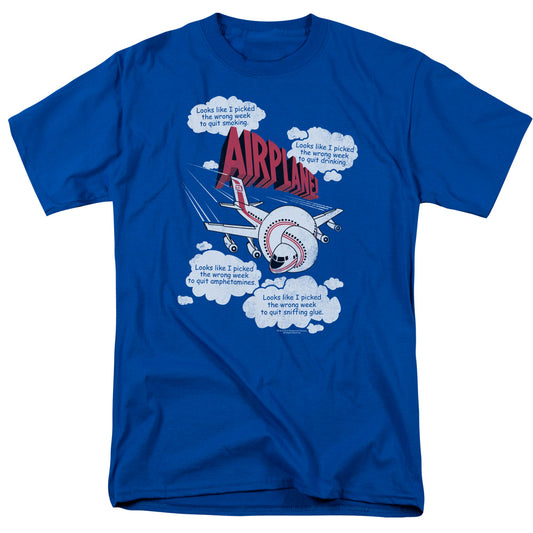 Airplane - Picked The Wrong Day - Short Sleeve Adult 18/1 - Royal Blue T-shirt