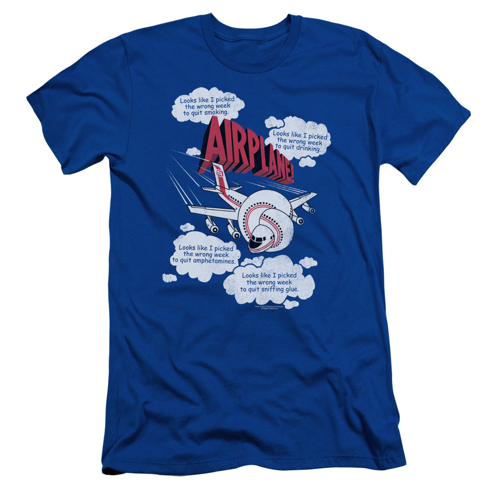 Airplane - Picked The Wrong Day - Short Sleeve Adult 30/1 - Royal Blue T-shirt