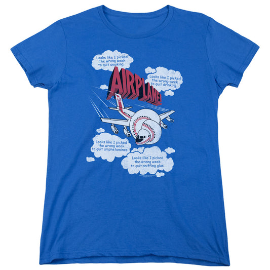 Airplane - Picked The Wrong Day - Short Sleeve Womens Tee - Royal Blue T-shirt