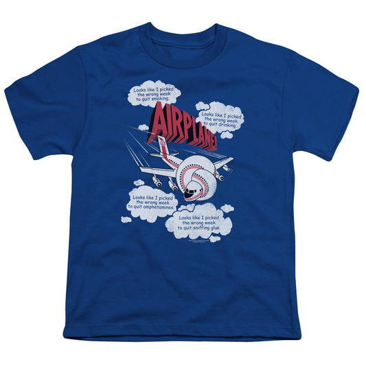 Airplane - Picked The Wrong Day - Short Sleeve Youth 18/1 - Royal Blue T-shirt