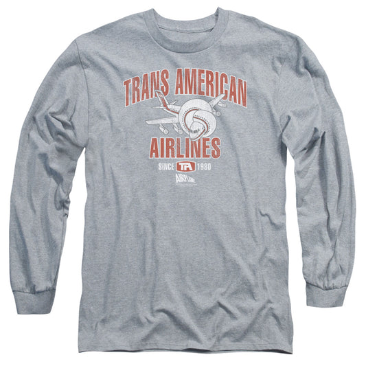 Airplane - Trans American - Long Sleeve Adult 18/1 - Athletic Heather T-shirt
