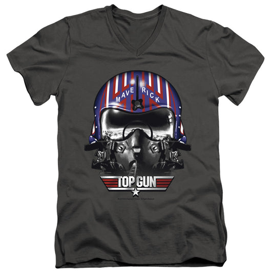 Top Gun - Maverick Helmet - Short Sleeve Adult V-neck - Charcoal T-shirt