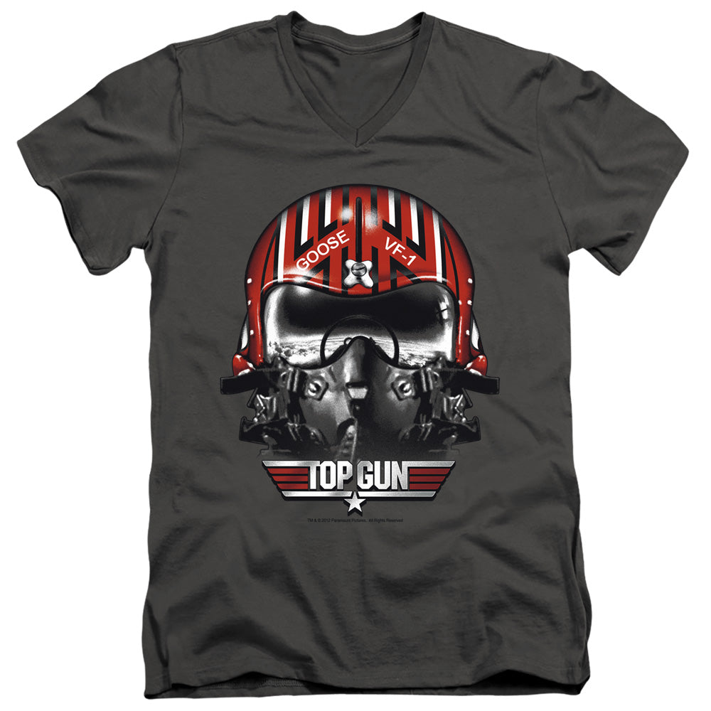 Top Gun - Goose Helmet - Short Sleeve Adult V-neck - Charcoal T-shirt