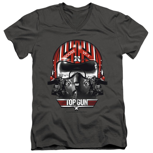 Top Gun - Goose Helmet - Short Sleeve Adult V-neck - Charcoal T-shirt