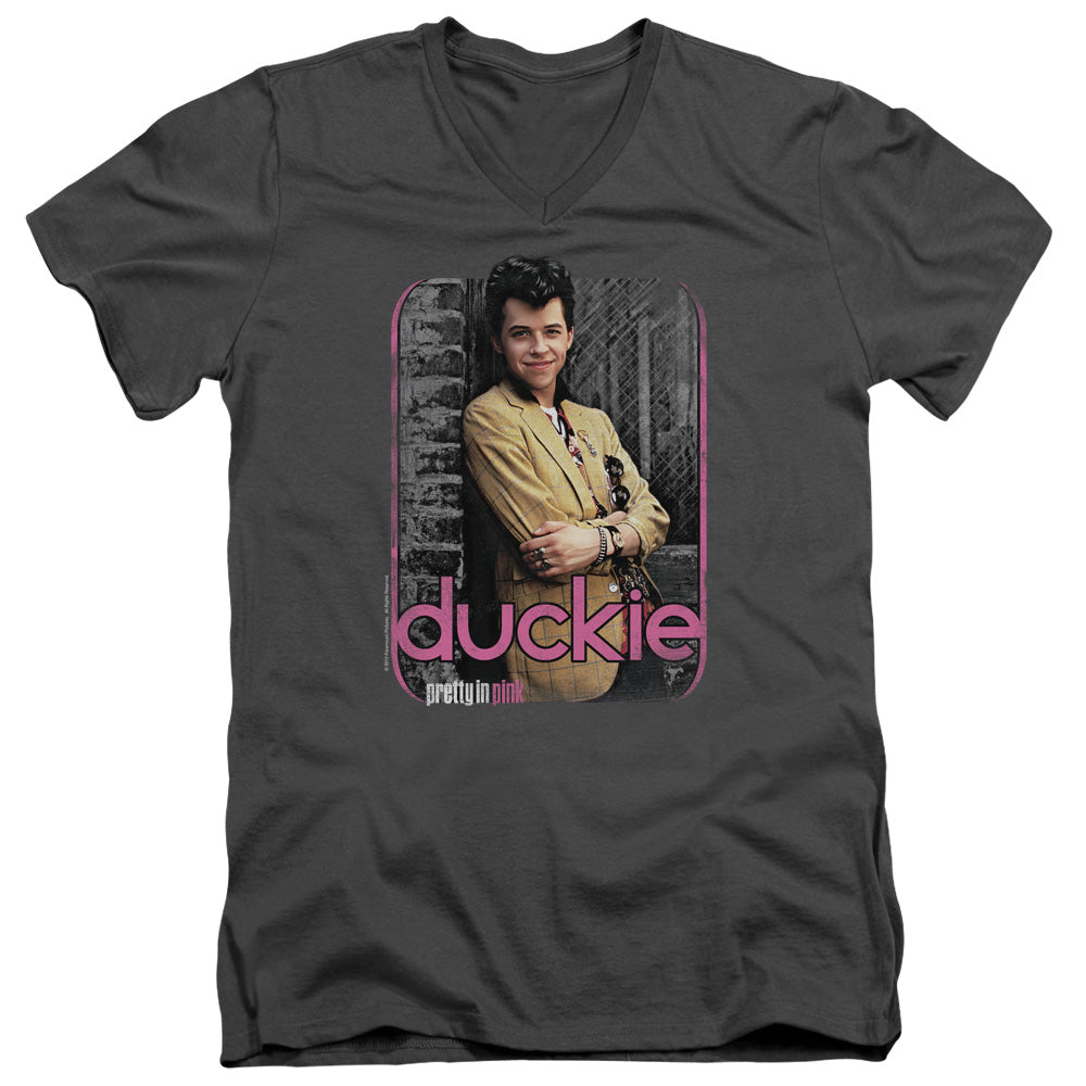 Pretty In Pink - Just Duckie - Short Sleeve Adult V-neck - Charcoal T-shirt