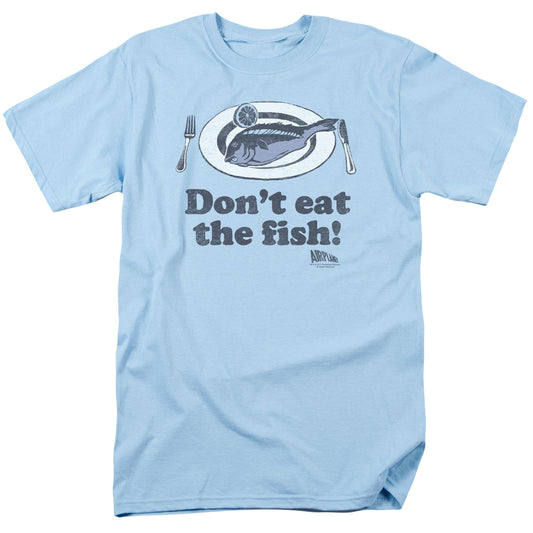 Airplane - Dont Eat The Fish - Short Sleeve Adult 18/1 - Light Blue T-shirt