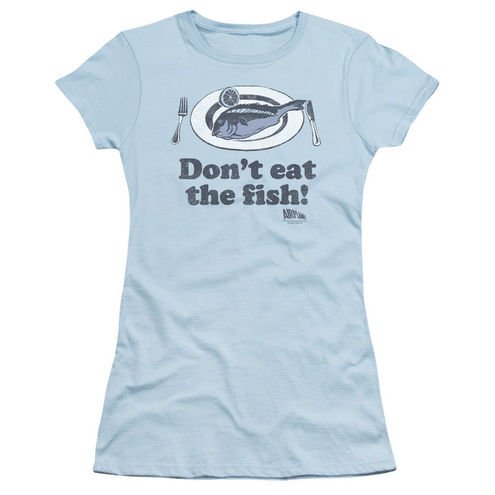 Airplane - Dont Eat The Fish - Short Sleeve Junior Sheer - Light Blue T-shirt