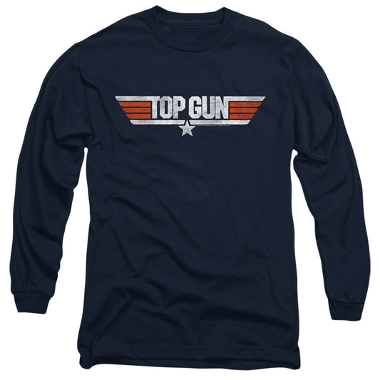 Top Gun - Distressed Logo - Long Sleeve Adult 18/1 - Navy T-shirt