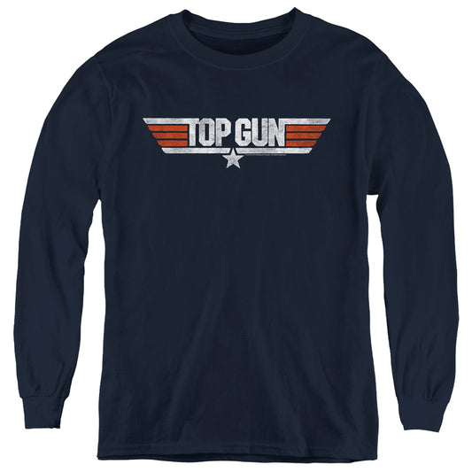 Top Gun - Distressed Logo - Youth Long Sleeve Tee - Navy