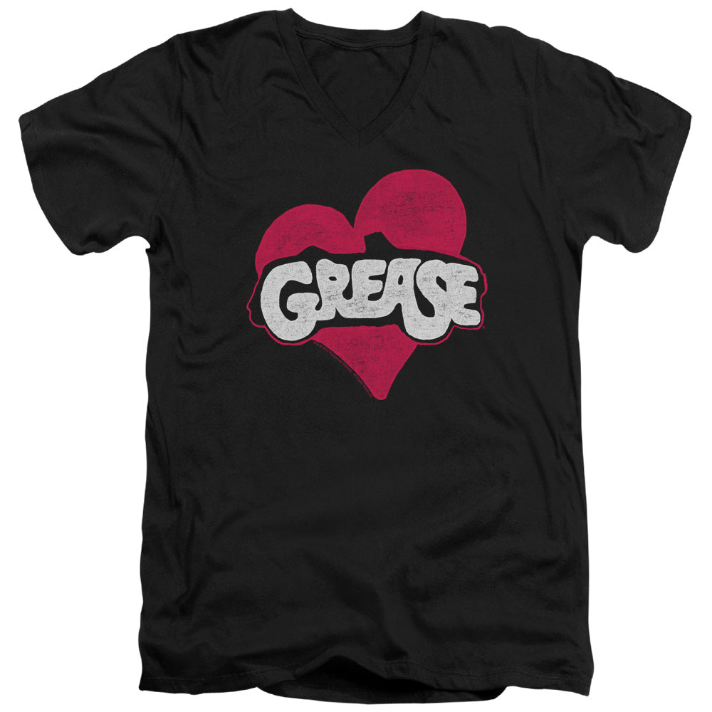 Grease - Heart - Short Sleeve Adult V-neck - Black T-shirt