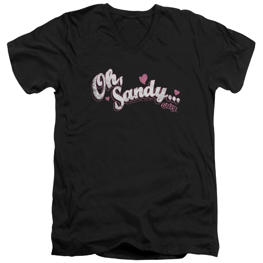Grease - Oh Sandy - Short Sleeve Adult V-neck - Black T-shirt