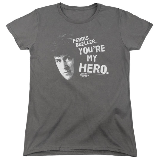 Ferris Bueller - My Hero - Short Sleeve Womens Tee - Charcoal T-shirt