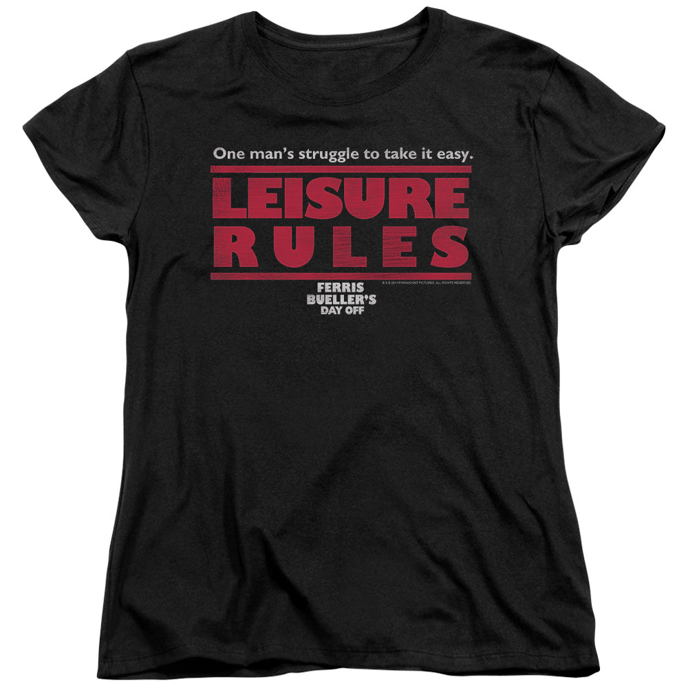 Ferris Bueller - Leisure Rules - Short Sleeve Womens Tee - Black T-shirt