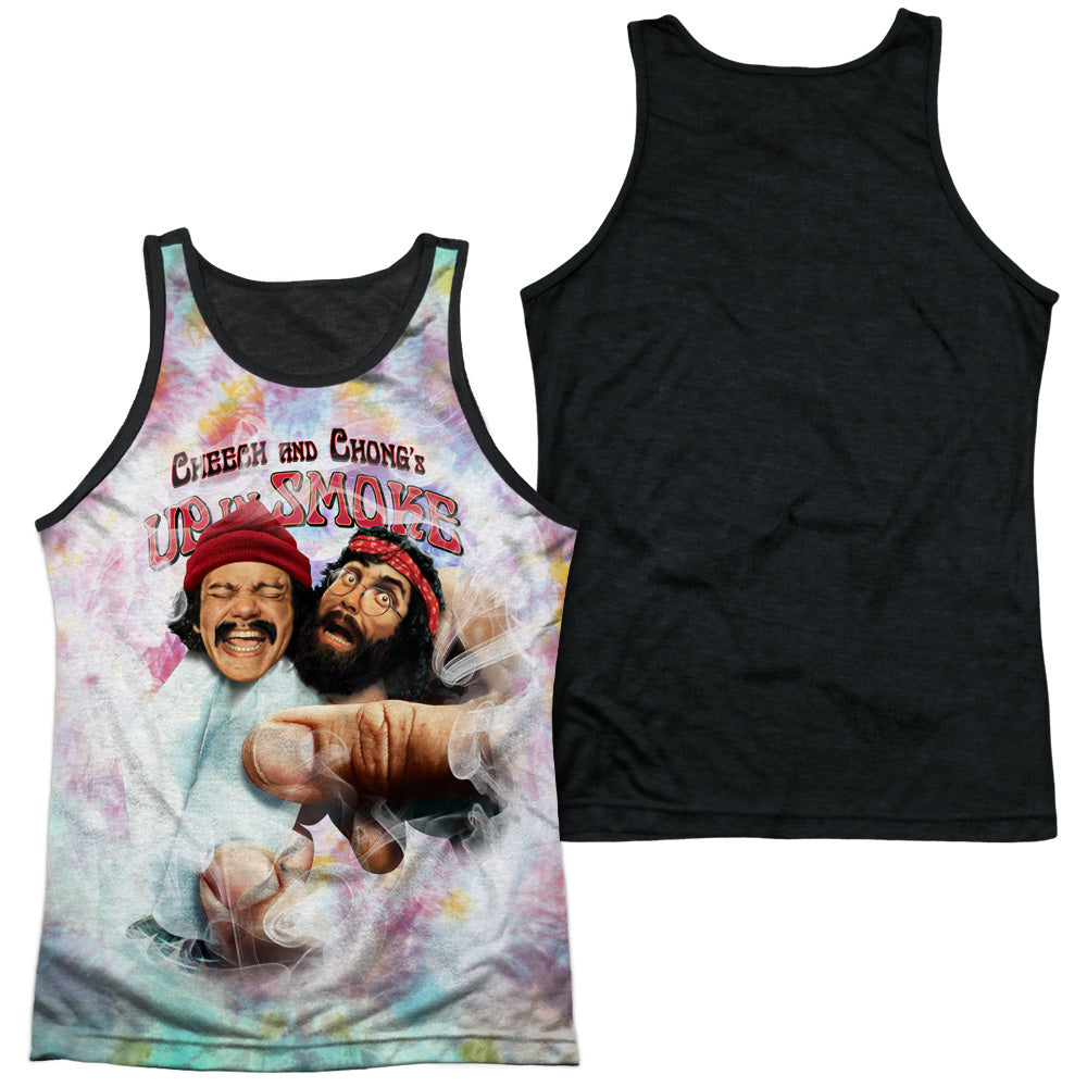 Up In Smoke - Fried Tie Dyed - Adult Poly Tank Top Black Back - White