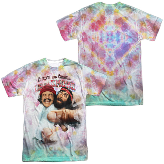 Up In Smoke - Fried Tie Dyed (Front/back Print) -  Short Sleeve Adult 100% Poly Crew - White T-shirt