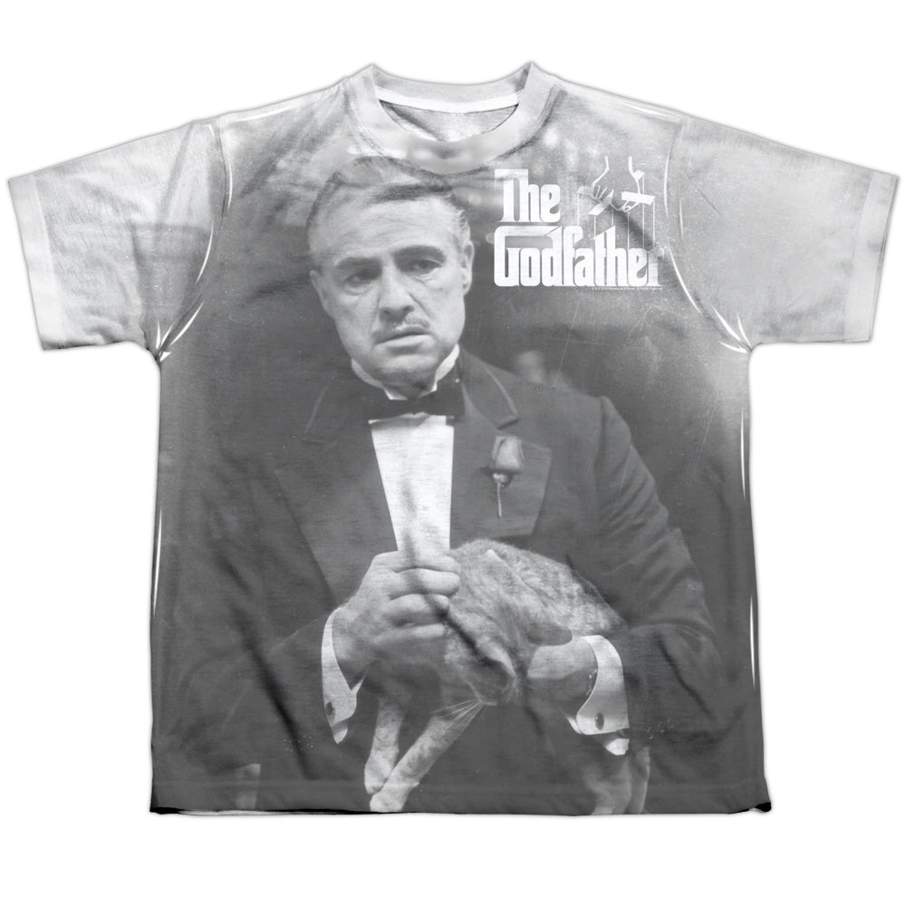 Godfather - Pet The Cat - Short Sleeve Youth Poly Crew - White T-shirt