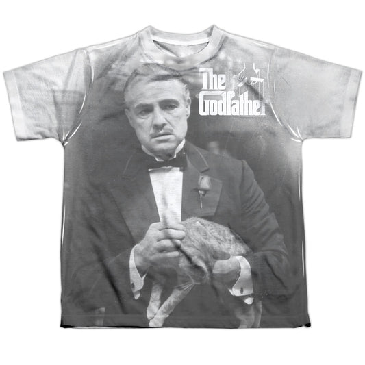 Godfather - Pet The Cat - Short Sleeve Youth Poly Crew - White T-shirt