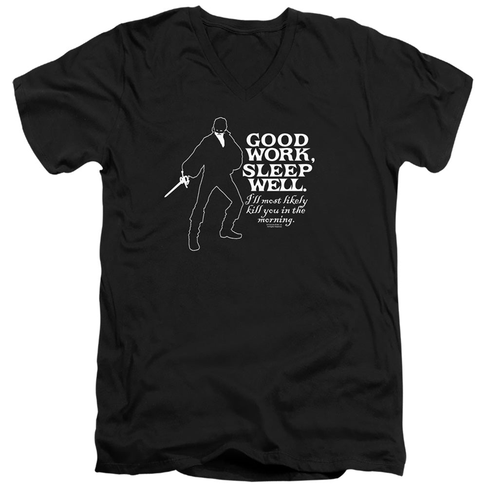 Princess Bride - Good Work - Short Sleeve Adult V-neck 30/1 - Black T-shirt