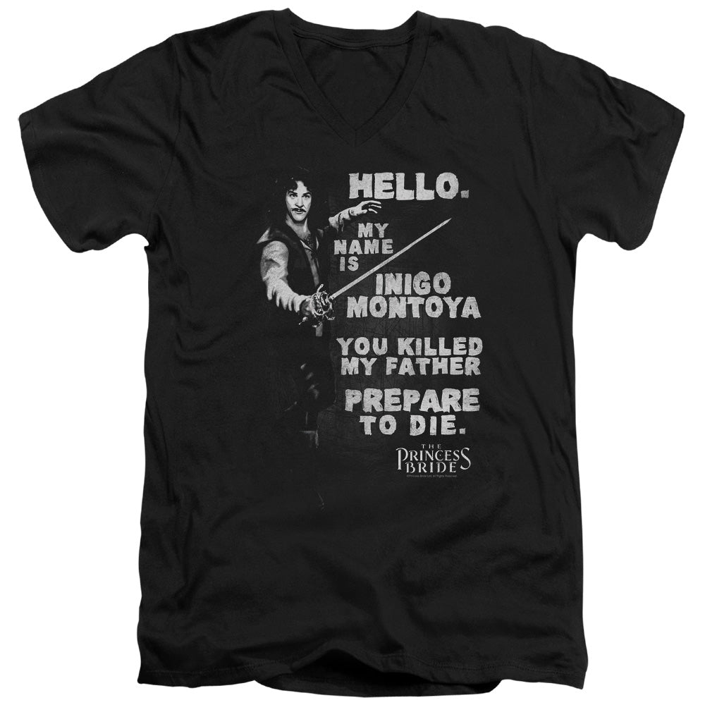 Princess Bride - Hello Again - Short Sleeve Adult V-neck 30/1 - Black T-shirt