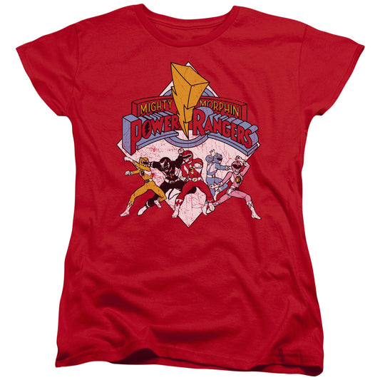 Power Rangers - Retro Rangers - Short Sleeve Womens Tee - Red T-shirt