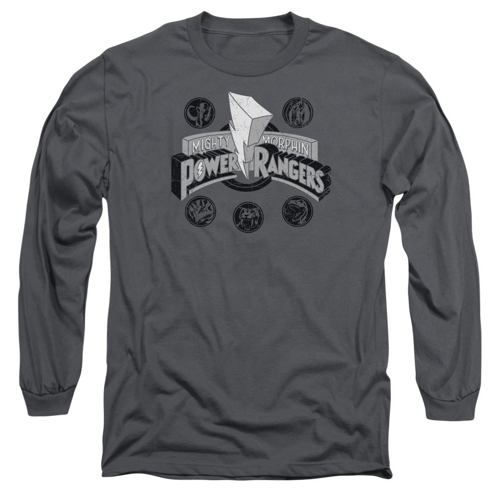 Power Rangers - Power Coins - Long Sleeve Adult 18/1 - Charcoal T-shirt