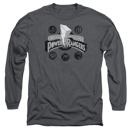 Power Rangers - Power Coins - Long Sleeve Adult 18/1 - Charcoal T-shirt