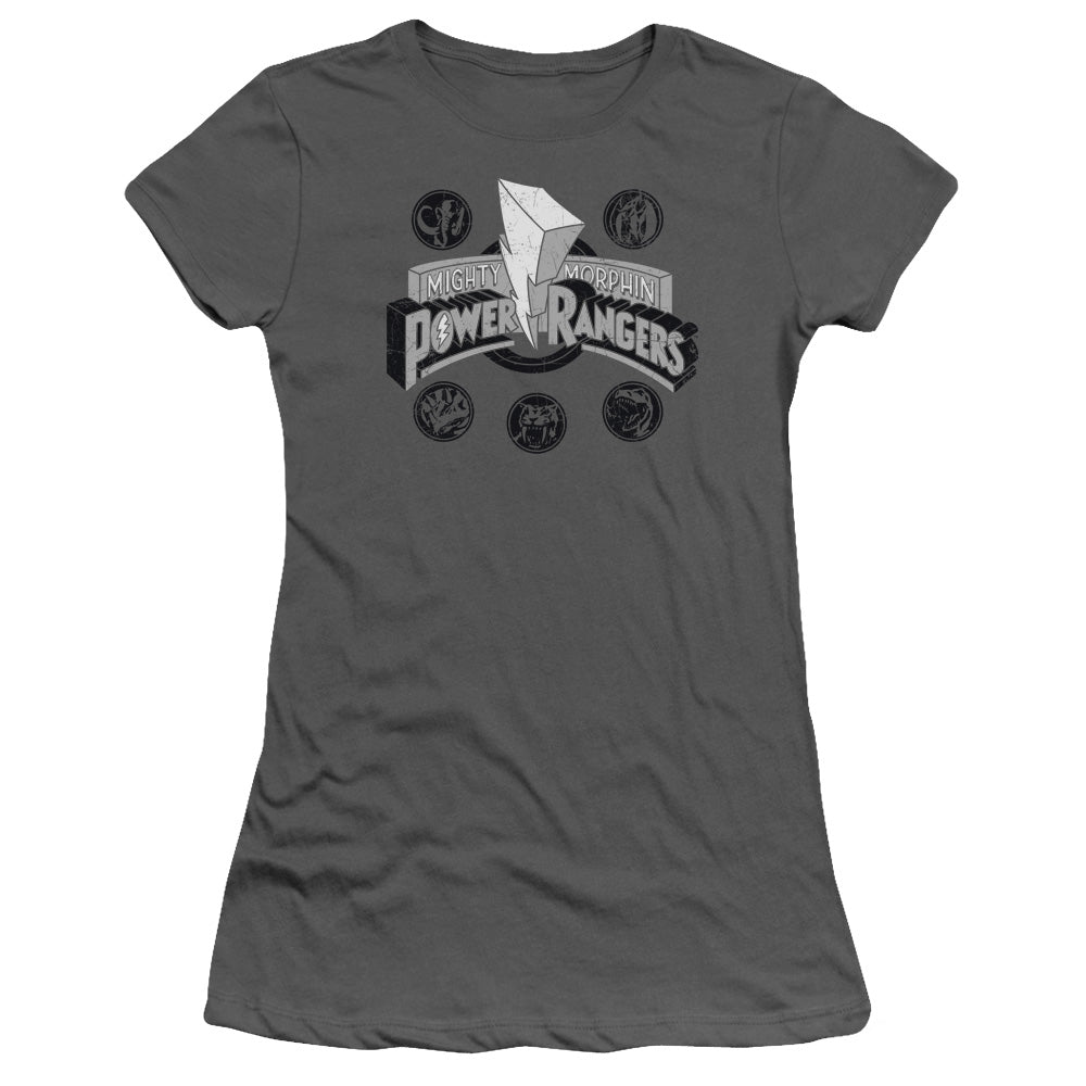Power Rangers - Power Coins - Short Sleeve Junior Sheer - Charcoal T-shirt