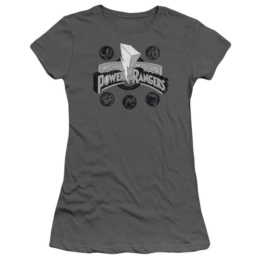 Power Rangers - Power Coins - Short Sleeve Junior Sheer - Charcoal T-shirt