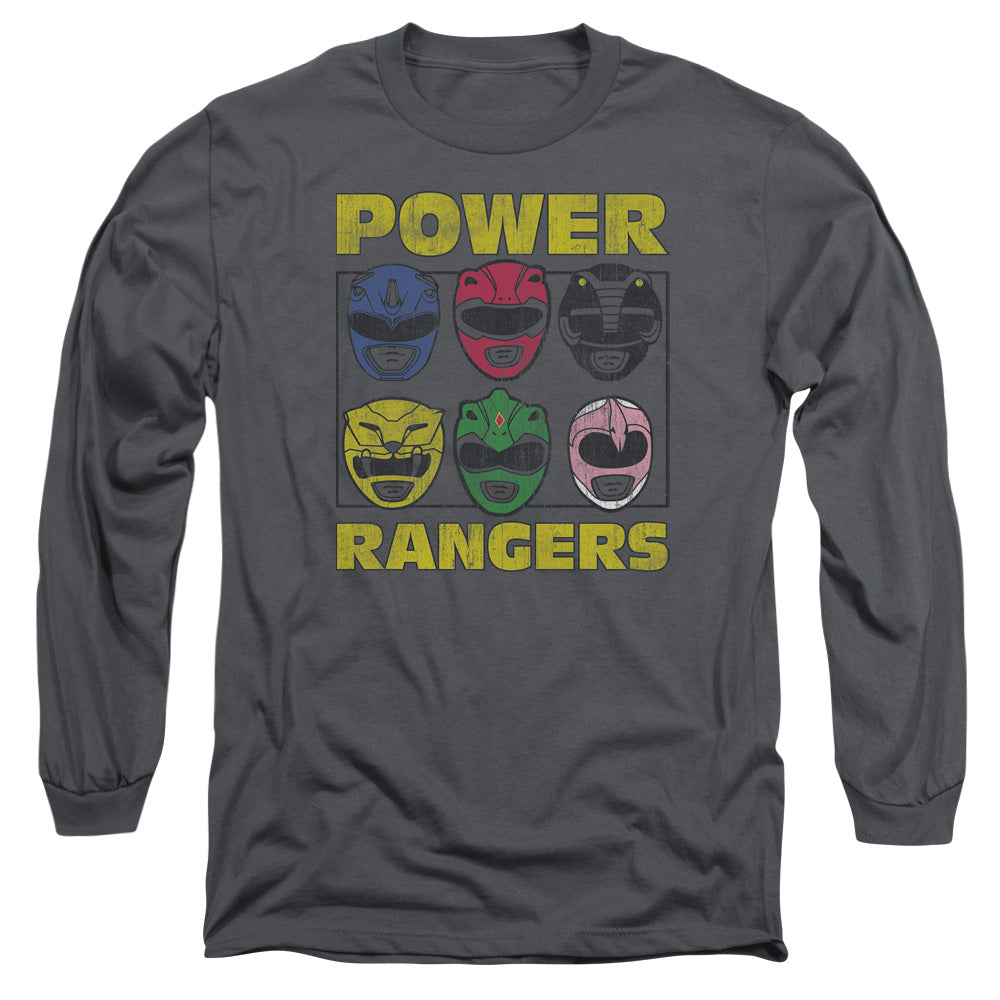 Power Rangers - Ranger Heads - Long Sleeve Adult 18/1 - Charcoal T-shirt