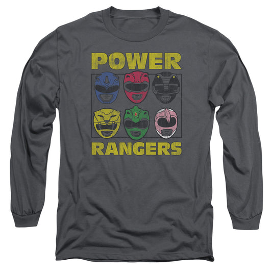 Power Rangers - Ranger Heads - Long Sleeve Adult 18/1 - Charcoal T-shirt