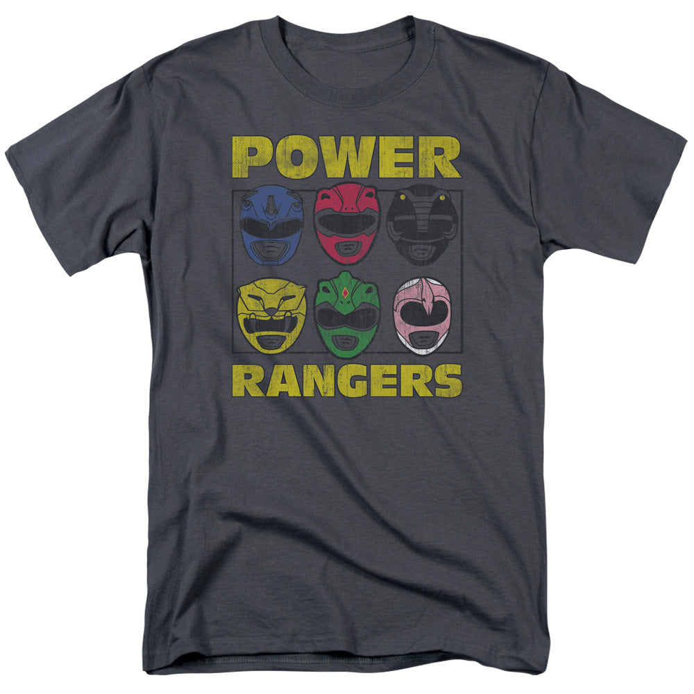 Power Rangers - Ranger Heads - Short Sleeve Adult 18/1 - Charcoal T-shirt