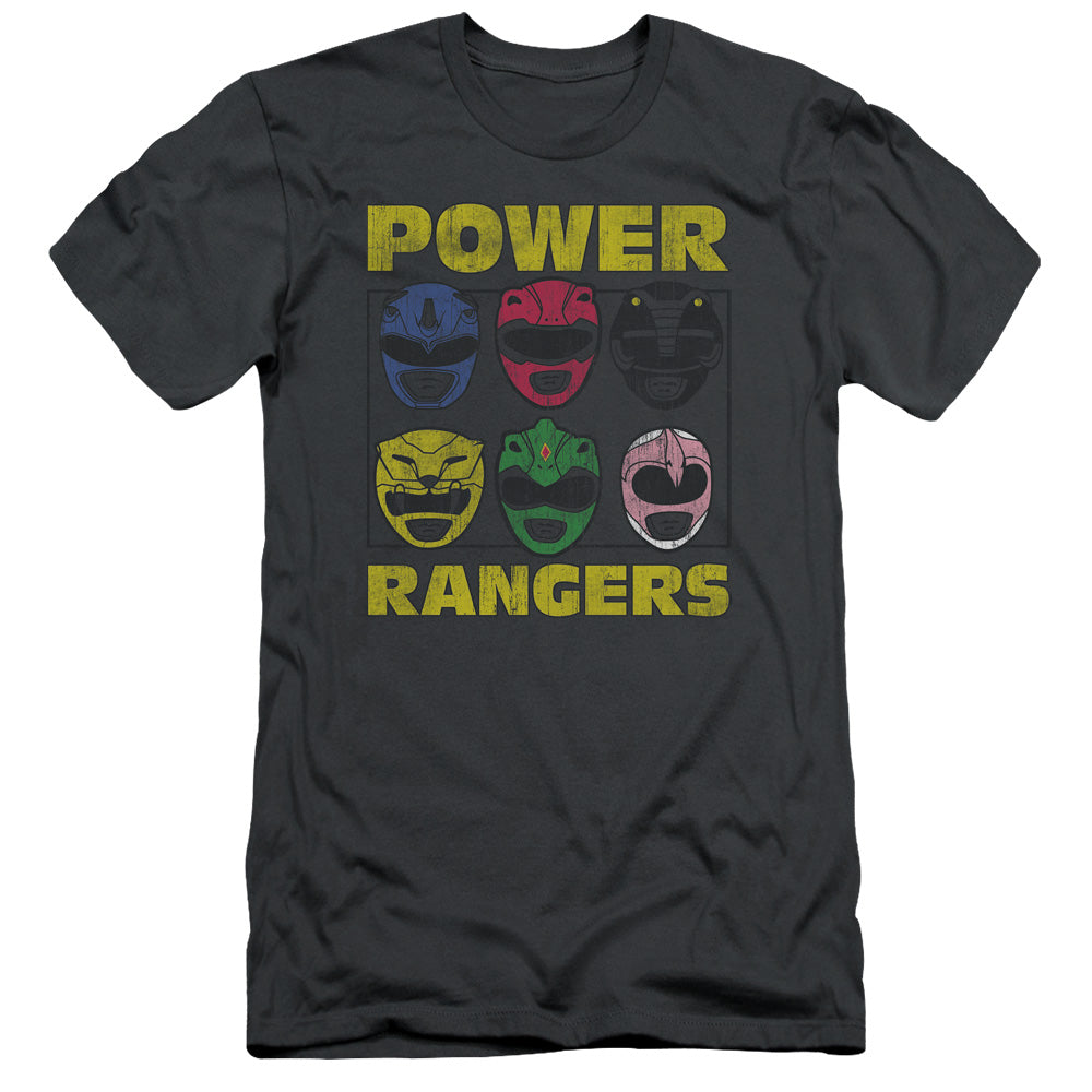 Power Rangers - Ranger Heads - Short Sleeve Adult 30/1 - Charcoal T-shirt