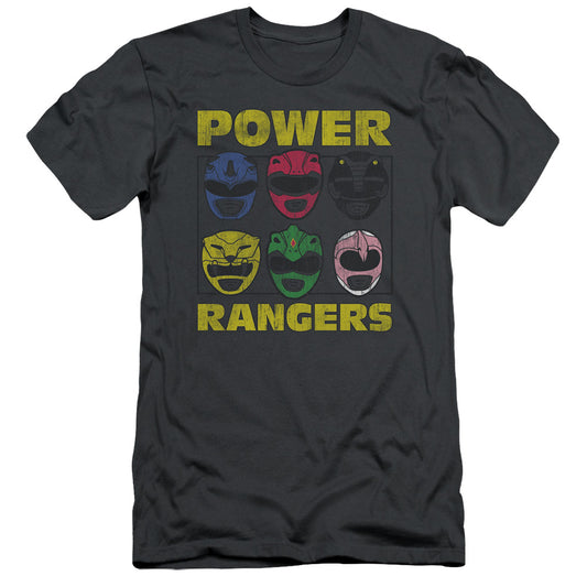 Power Rangers - Ranger Heads - Short Sleeve Adult 30/1 - Charcoal T-shirt