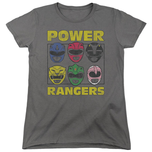 Power Rangers - Ranger Heads - Short Sleeve Womens Tee - Charcoal T-shirt