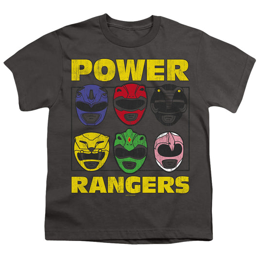 Power Rangers - Ranger Heads - Short Sleeve Youth 18/1 - Charcoal T-shirt