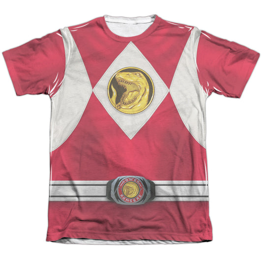 Power Rangers - Red Ranger Emblem - Adult Poly/cotton Short Sleeve Tee - White T-shirt